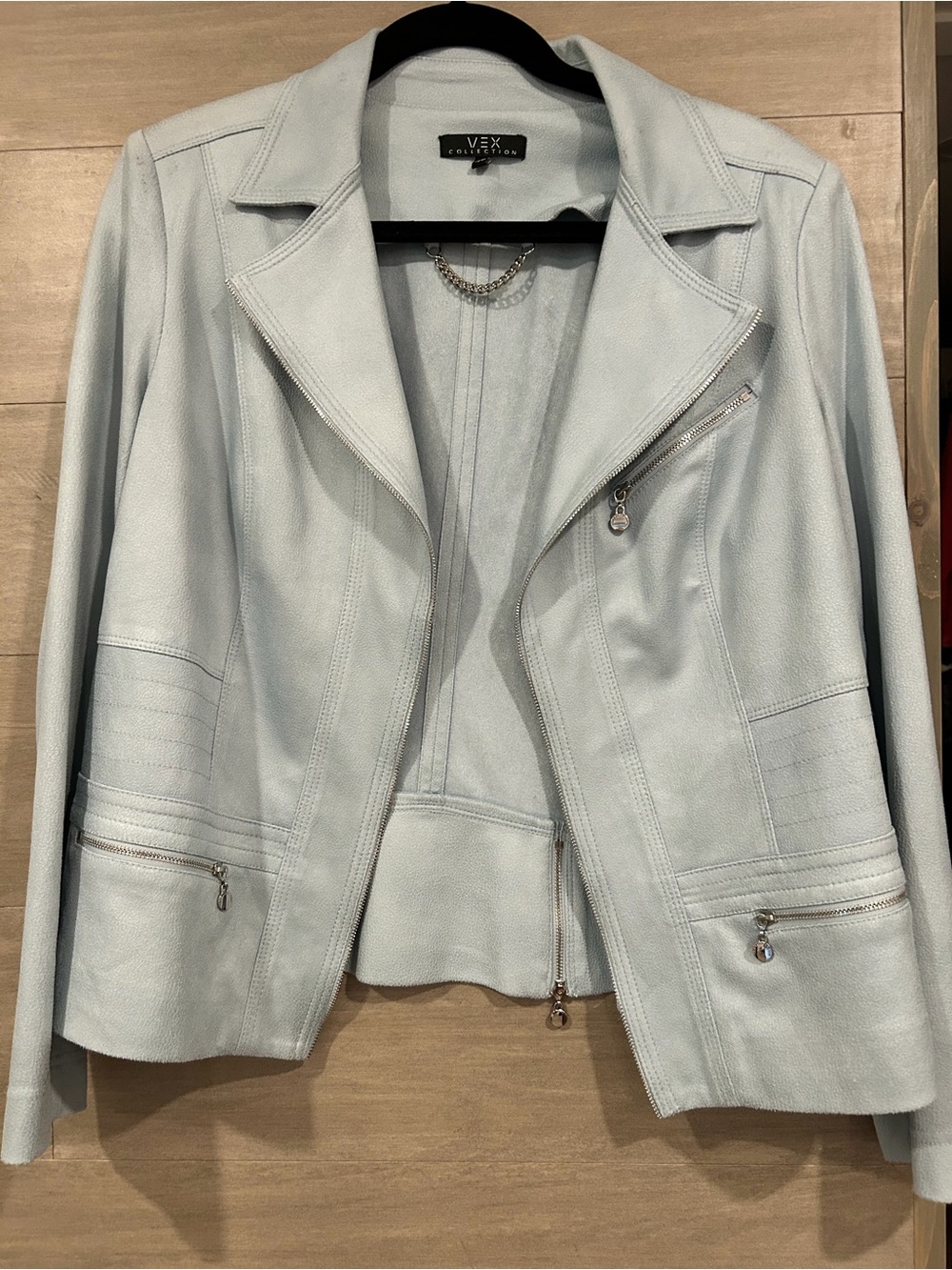 Vex by Melanie Lyne Women's Light Blue Faux Leather Jacket